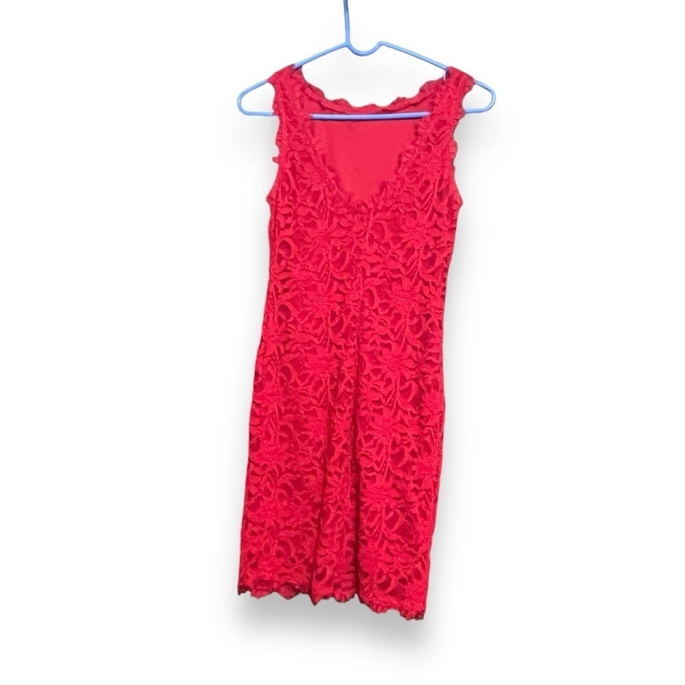 Jump Apparel Red Lace Overlay Sheath Fringe Dress - Picture 2 of 5